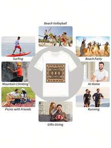 Herren Oversized Kurzarm T-Shirt mit Vintage Teppich Muster Muster, lässiger Streetwear Loose Fit Oberteil für Sommer Mode - Weiss - Übersicht 2