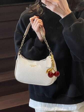 Bolso de hombro/bolso de media luna de unicolor con gráfico de letra, de tela de PU impermeable, versátil y de moda, adecuado para compras, plegable