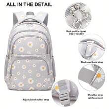 3pcs/Set Cute Daisy Print Backpack Set, Large Capacity Multi-Compartment Design, Zipper Closure, Suitable For Middle/High School Students, Girl, Back To School Gift - A - View 4
