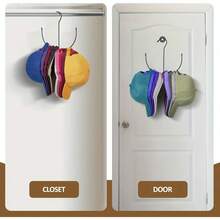 1pc Stainless Steel Hat Rack - Multifunctional Hanging Hat Storage Hooks, Space-Saving Design, Can Hold Over 20 Baseball Caps, Easy To Install On Closet And Door - Black - View 6