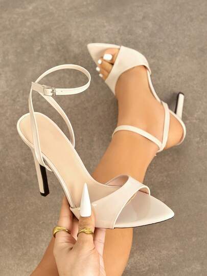 Jin Bei Qi Women's High Heels, Glossy High-Quality Soft Mirror Material Pointed Toe Sexy Stilettos, Spring/Summer Nightclub High-End Party Outdoor Fashion Exhibition, Adjustable Ankle Strap Apricot Color Ladies Sandals, Versatile High Heels To Match Dresses, Elegant Shoes