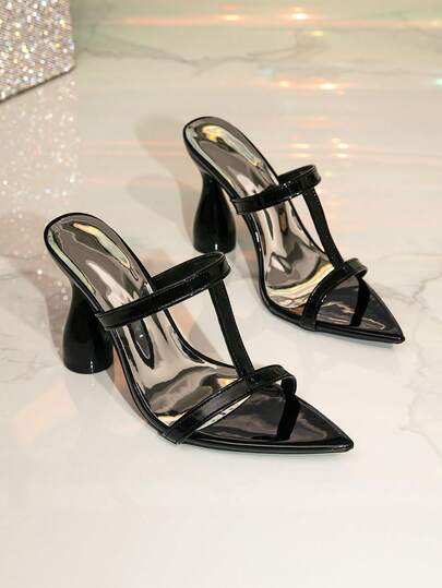 Black Slip-On High Heel Shoes, Slip-On High Heels, Pointed Toe Women Shoes