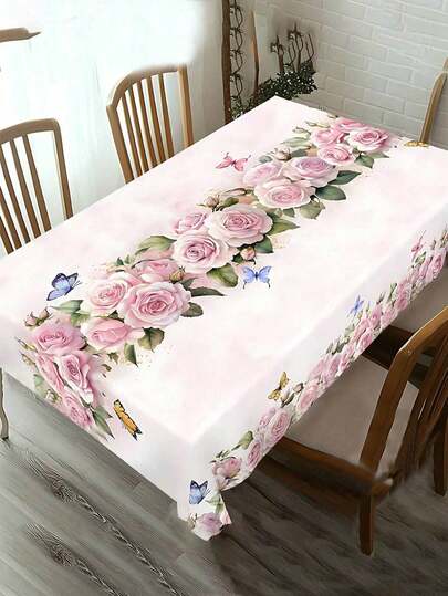 1ชิ้น ผ้าปูโต๊ะลายดอกไม้สปริง, ดีไซน์ลายดอกกุหลาบสีชมพูและผีเสื้อ, ผ้าปูโต๊ะทรงสี่เหลี่ยมผืนผ้าและทรงกลม, ของตกแต่งฤดูใบไม้ผลิ, วันวาเลนไทน์, วันแม่, ผ้าปูโต๊ะสำหรับงานแต่งงาน, เครื่องประดับในครัว, ของตกแต่งห้องและกลางแจ้ง, ของขวัญที่เหมาะ