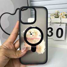 Cute Plush Puppy Pink Bow Phone Case, Magnetic Phone Case, TPU+PC Shockproof 2-In-1 Design, 1500 Magnetic Stand, Invisible Flat Stand, Lens Protection, Suitable For IPhone 17, 16, 15, 14, 13, 12 Plus, Pro, Max, And Air. A Great Gift For Friends, Loved Ones, Or Yourself. - Black - View 25