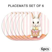 1 Set Of Complete Easter Bunny, Easter Eggs, Tulips, Basket And Lace Round Placemats, Suitable For Spring, Summer, Autumn And Winter, Multi-Color Pattern Design, Made Of 100% Polyester, Size: 15*15 Inches, Machine Washable, Polyester Material, Heat-Resistant And Stain-Resistant - Multicolor - View 17