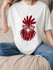 South Carolina Retro Vintage State Varsity Rooster T-Shirt 100% Cotton Crew Neck Short Sleeve Gamecock Mascot With Sungles Graphic Tee Funny Chicken State Pride Novelty Gift F-2 - Trắng 1 - Xem 2
