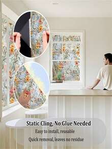 1卷静电吸附装饰窗膜，含安装工具，无胶隐私膜，彩色玻璃窗膜，适用于浴室淋浴门，隔热防紫外线，房间装饰，墙贴，墙纸贴纸