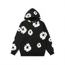 Harajuku Casual Loose Hoodie With Flower Print For Men And Women Unisex Long Sleeve Floral Pullover Versatile Casual Sweatshirt Menswear Tops Los Boyz Merch Sold Black  Spring/Fall    Loose    Pocket  Rib-Knit    Halloween  Christmas - 黑色 - 查看 11