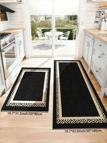 1pc Black Minimalist Pattern Kitchen Mat, Beige Trim, Non-Slip & Stain Resistant, Suitable For Room Decor, Living Room, Bathroom, Bedroom Rug, Doormat, Area Rug And Outdoor Rug, Made Of Polyester Fiber, Easy To Clean And Machine Washable, Suitable For All Seasons And Holidays. - Black - View 6