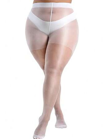 1双加大码亮面透明紧身连裤袜，舒适时尚纯色女士连裤袜，防磨损亮面白色长筒袜，可手洗/干洗，适合日常穿着 | 亮面长筒袜 | 紧身款