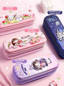 1pc 3D Cartoon Student Pencil Case - Crush-Resistant Dual Layer Large Capacity, Built-In Elastic Band Holder, Lightweight Multi-Pattern High Value Stationery Box - Double-layer 3D Pencil Case - View 2
