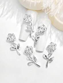 10pcs Gold & Silver Rose Flower Branch Pendant Alloy Nail Art Decor 3D Metal Leaf Tassel Nail Jewelry DIY Accessories For Girls & Women Nails Nail Supplies - Multicolor - View 6