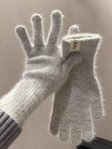 1 par de guantes de punto cálidos y con pantalla táctil para mujer, de unicolor, gruesos, sin dedos, de estilo largo, adecuados para otoño/invierno - Multicolor - Ver 2