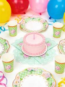 10pcs/20pcs50pcs/80pcs Green Floral Tea Party Supplies Floral Tea Cups With Handle Tea Paper Plates Disposable Flower Cups And Saucers Sets For Garden Birthday Bridal Wedding Afternoon Tea Party Supplies Decor - Multicolor - View 5