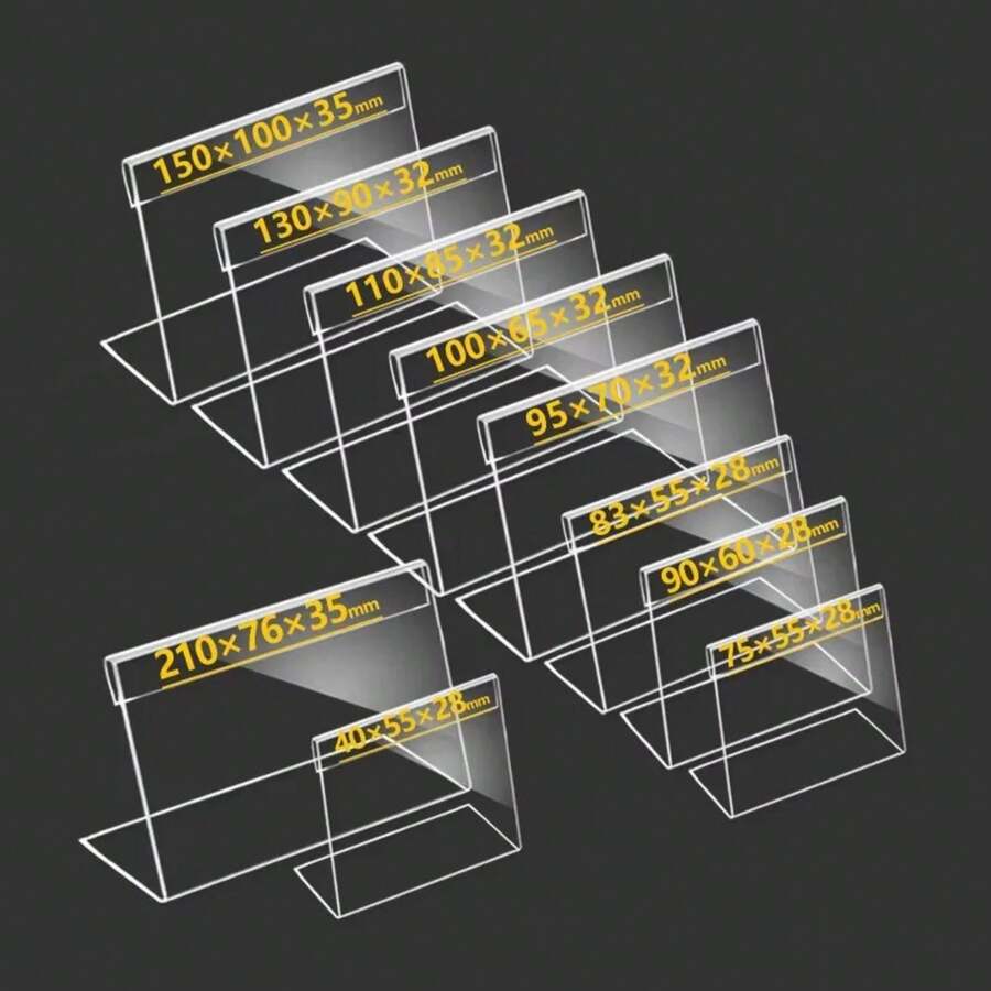 Soporte de exhibición de etiquetas de mesa en forma de L, soporte de nombre transparente para al por menor, soportes de etiquetas de tarjeta de precio de Buffet de panadería, 10 Uds. 7LQ4 - 100x75x32mm - Ver 1