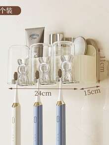 1pc Cute Bear Toothbrush Holder With Rinse Cup, Fashionable Design, Convenient For Daily Home Use - Milky White - View 12