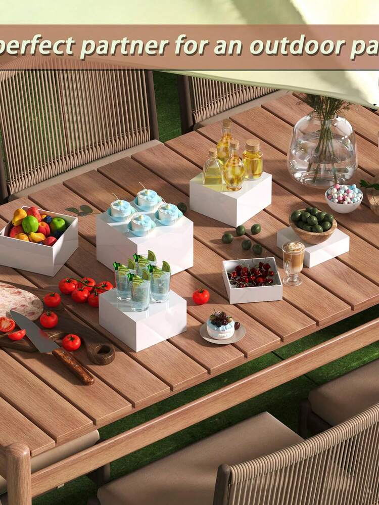 3pcs Acrylic Self-Serve Buffet Risers, With Hollow Bottom For Food, Desserts, Jewelry And Figurine Display - White Cubic Nested Risers, For Party Decoration - White - View 9