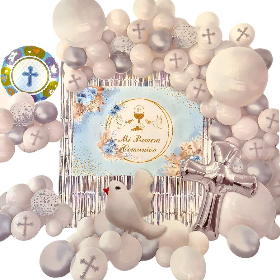 TendenciaSet Globos Primera Comunión Cruz Celebracion Eucaristía Deco Blanco/plata Primera ComuniónCalidad premium - Azul/Blanco - Ver 1