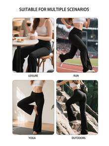 Women'S High Waisted Flare Yoga Pants - Tummy Control Length Leggings With Pockets, High-Stretch Soft Fabric, Elastic Waistband & Flared Hem For Yoga, Pilates, Workouts, Vacation & Daily Wear, Workout Leggings, Activewear Bottoms, Stylish Activewear, Comfortable Fit, Versatile Activewear, Fitness Enthusiasts, Pilates Leggings, Breathable Material, Gym Goers - 黑色 - 查看 11