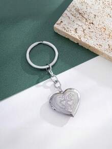 1pc 304 Stainless Steel Heart-Shaped Pendant Keychain, Handmade Heart-Shaped Small Box Fairy Tale Keyring Gift For Her - Silver - View 11