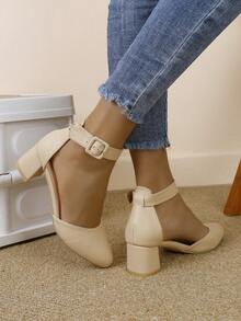 Giày sandal cao gót đế dày thời trang dành cho nữ, quai khoét rỗng thoải mái với khóa cài. - Màu be - Xem 7