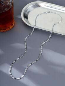 1条个性化六面抛光3毫米钛钢链项链，适合男士日常佩戴，嘻哈风格 - 銀色 - 查看 5