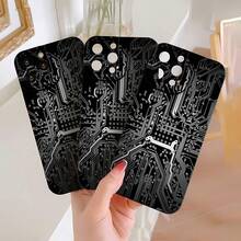 Funda de teléfono con efecto espejo y diseño de circuito impreso. También funciona como espejo y es compatible con  17,  16 Pro Max,  15 Pro Max,  13 y  12. Fabricada en TPU, ofrece protección contra golpes y caídas. Un regalo perfecto para amantes de la tecnología, familiares, amigos y ocasiones especiales como cumpleaños, festividades o aniversarios. - Negro - Ver 6