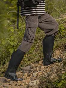 新款时尚情侣高帮百搭可爱户外防滑防水果冻鞋，适合沙滩漫步，软底雨靴 - 黑色 - 查看 5