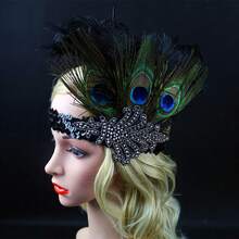 TendenciaMascara Gatsby Accesorios Disfraz Halloween Plumas DiademaCalidad premium - C negra - Ver 12