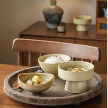 1pc Retro Ceramic High Footed Plate, Vintage Fruit Plate, Living Room Tea Table Snack Tray - Beige - View 2