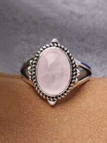1pc Fashionable Oval Pink Faux Gemstone Ring, Solid Color Couple Ring - Baby Pink - View 7