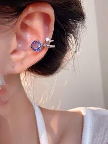 1pc Luxury Personalized Fashionable Niche High-End Zirconia Ear Clip No Piercing Ear Cuff Earrings Versatile Elegant Earrings