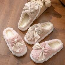 Women's Home Use Slippers - Filled With Padding, Thick And Warm, Cute With A Bow, Cotton Slippers With Thick Soles And Fluffy Texture - Maternity Indoor Home Use Thick-Soled Plush Slippers - 粉色 - 查看 5