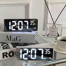 Reloj despertador digital LED multifuncional, reloj despertador digital LED alimentado por USB, reloj electrónico con alimentación por batería, muestra la hora, la fecha, la temperatura, formato de 12/24 horas, decoración del hogar, decoración del dormitorio (baterías no incluidas), decoración del hogar, decoración de la habitación, regalo para fiestas, regalo de cumpleaños, regalo de graduación - Carcasa blanca, pantalla blanca - Ver 1