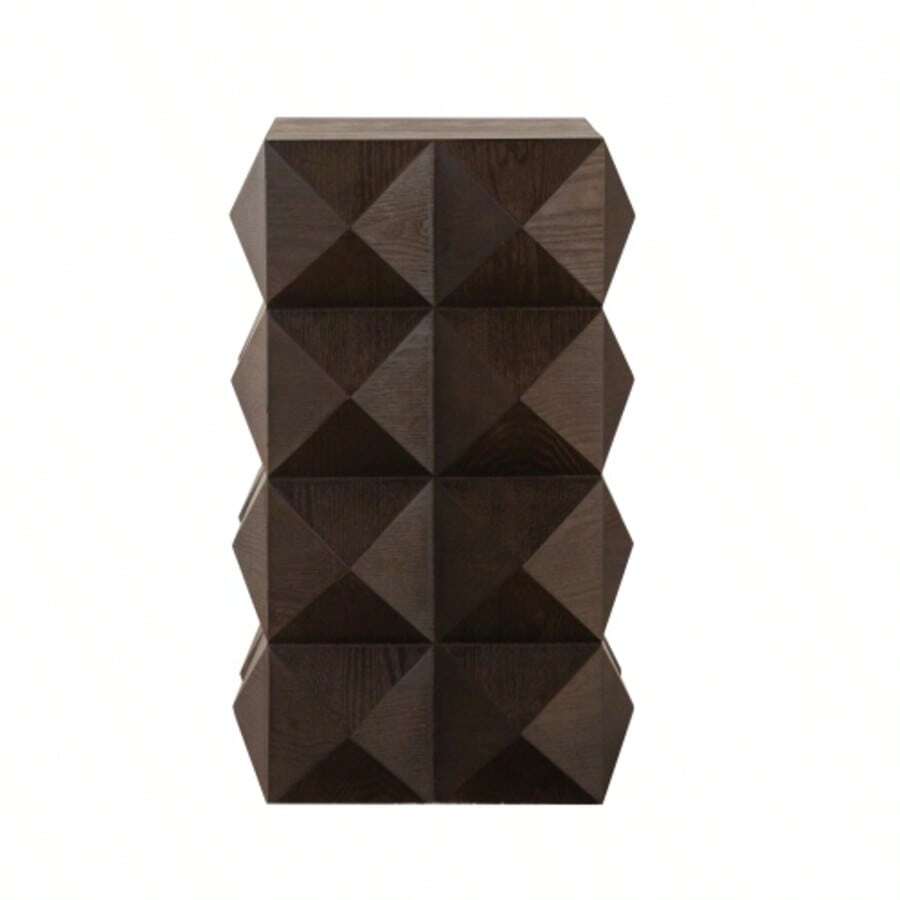 60CM Height Three-Dimensional Embossed Pattern Design Retro Side Table Retro Wooden Nightstand Brown,No Assembly Required - Black - View 1