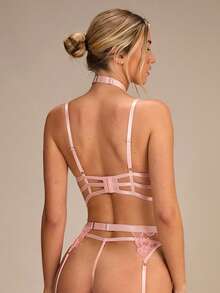 Enchnt 5pcs/Set Romantic Embroidered Sexy Front Open Hook Bra Set For Going Out - Multicolor - View 2