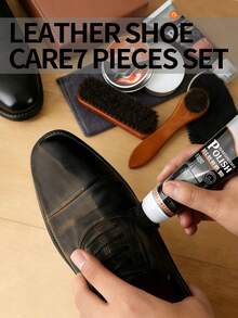 7-Piece Shoe Care Kit, Includes 1 Box Of Shoe Polish, 2 Tins Of Shoe Cream (Black & Universal), 2 Wooden Shoe Brushes, 1 Shoe Shine Glove, 1 Polishing Cloth, And 1 Storage Box, Designed For Shoe Maintenance, Polishing And Care. Can Enhance The Shine Of Shoes In Any Color.,Shoe,Spring Summer Picks,Brides Maid Gifts,Room,Bedroom Decor,Beach,Travel,For Men,For Women,Vacation - Multicolor - View 2