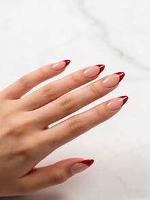 زيّني مزاجك ب- 10 قطع من الأظافر القصيرة ذات الشكل اللوزي المدمج، رقع أظافر لوزية فرنسية حمراء، بأسلوب بسيط، طقم كامل من أظافر نسائية مزيفة لامعة، منتجات أظافر صيفية، للاستخدام اليومي، فن أظافر سريع - متعدد الألوان - مشاهدة 2