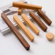 1pc Solid Wood Drawer Pull Handle, Round Walnut Cabinet/Wardrobe Door Hardware - Walnut - View 1