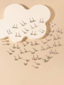 30pcs Delicate Small Stud Earrings Set, Minimalist Butterfly, Flower, Heart, Musical Note Designs, Non-Duplicate Earring Combo, Suitable For Holiday Gifts, Daily Wear, Dates