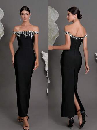 Vestido de vendaje de punto hecho a mano con cuentas, silueta ajustada, estilo europeo y americano, nuevo para el verano, adecuado para reuniones familiares, fiestas, banquetes, vestidos de cóctel