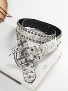 Cinto Original com Crânio e Estampa de Leopardo, Estilo Punk Rebite Y2K para Roupa de Balada - Multicolorido - Visão 8