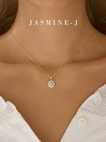 1pc 925 Sterling Silver Necklace With A Full Diamond, Pearl, And Opal Pendant. This Gold Necklace Is Sophisticated, Unique, And Simple Yet Elegant – A Perfect Valentine's Day Gift For Her.