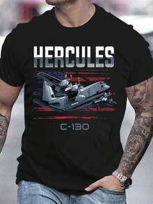 Herren Oversized Kurzarm T-Shirt mit Hercules C-130 Flugzeug Muster, Vintage amerikanische Flagge Grafik, lässiges Streetwear Sommer Oberteil - Schwarz - Übersicht 6