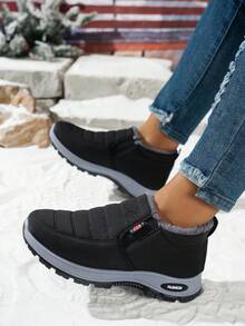 Super Warm Winter Boots For Men And Women - Thick-Soled Boots, Polar-Level Cold-Weather Warm Ankle Boots, High-Density Lining And Heat-Locking Technology, Solid Color And Simple Design, Suitable For Outdoor Hiking, Casual Wear, Hiking Boots, Hiking Shoes, Fashionable Winter Boots, Durable PVC Sole - màu đen - Xem 4