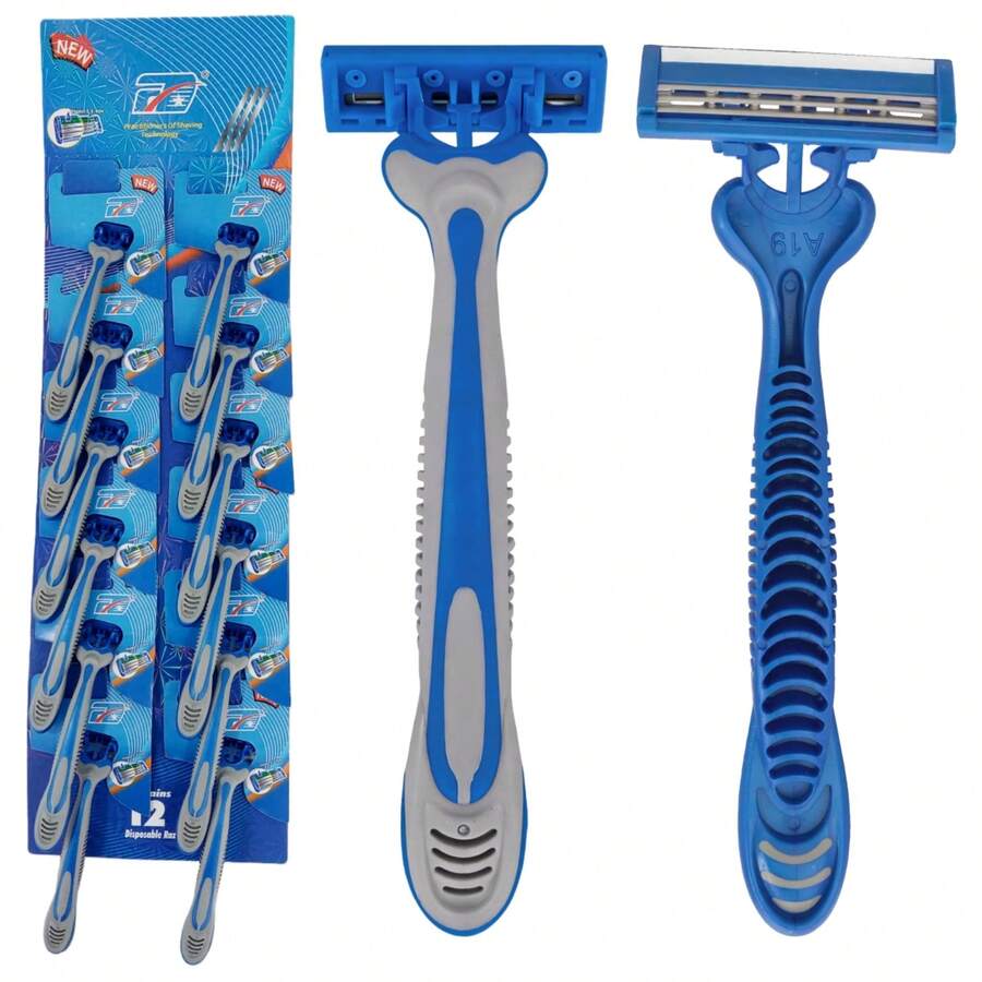 FD Juego de Rasuradoras desechable 12 piezas con mago ergonómico antideslizante Kit de Rastrillos de Triple Hojas de acero inoxidable Tira lubricante de Aloe y Vitamina E Cabezal flexible y lavable Paquete de Afeitadora manual para hombre y mujer