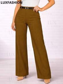 Women's Wide Leg Elegant Tailored Pantaloons With Belt - 巧克力棕 - 查看 1