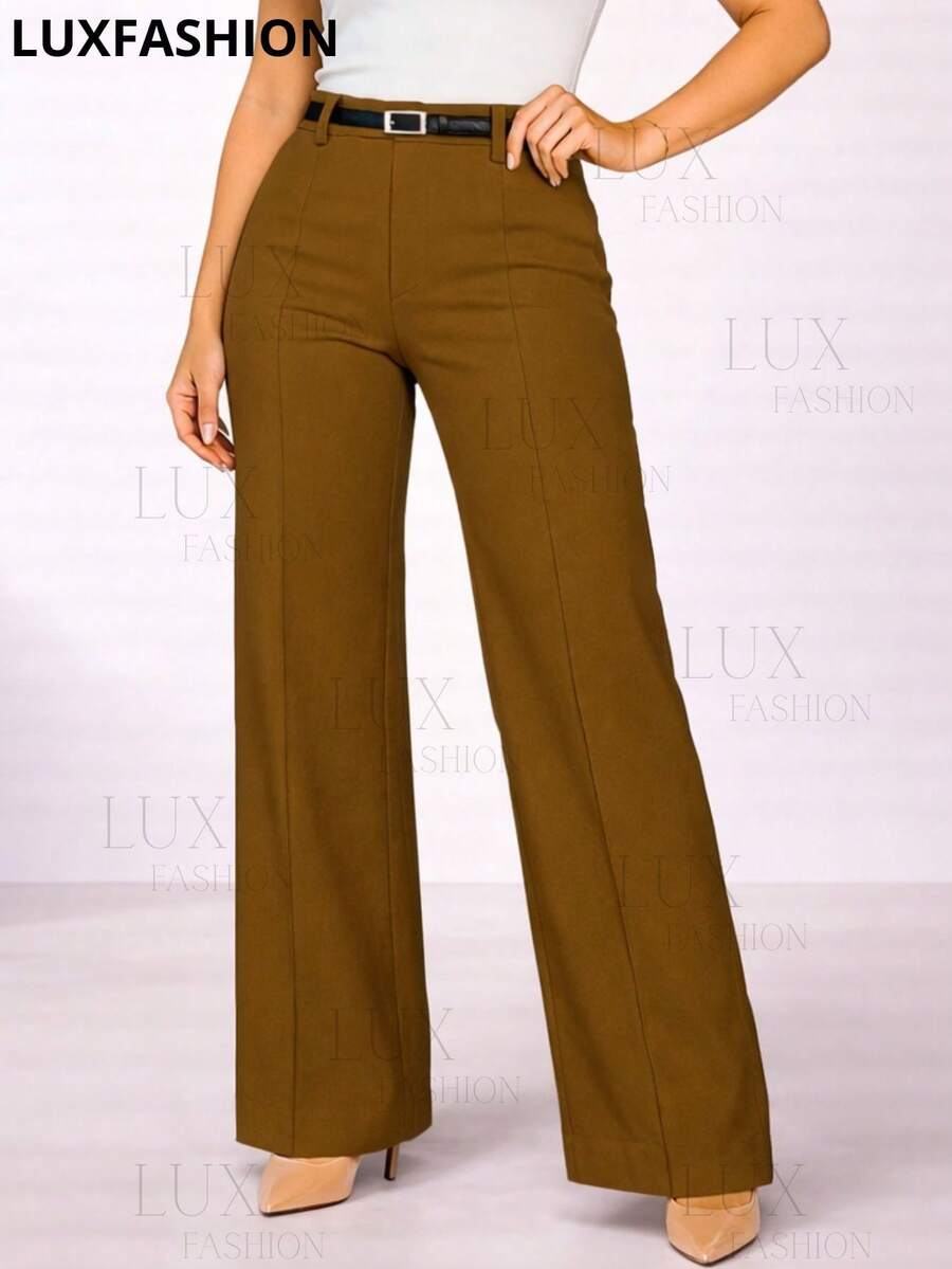 Women's Wide Leg Elegant Tailored Pantaloons With Belt - 巧克力棕 - 查看 1