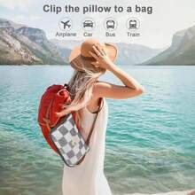 Travel Blanket And Pillow Compact, Premium Soft 2 In 1 Airplane Blanket With Soft Bag Pillowcase,Hand Luggage Sleeve And Backpack Clip (Grey Checkered) - ColorB - 查看 3