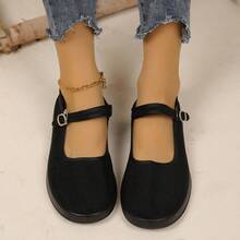 Women's Black Corduroy Mary Jane Platform Shoes - Comfortable Thick Sole Buckle Strap Casual Flats For Daily Wear - màu đen - Xem 5
